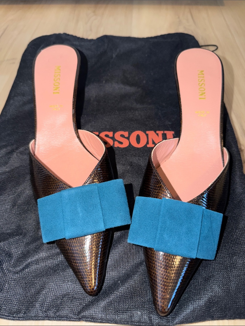 Missoni Pointed-Toe Bow Mules